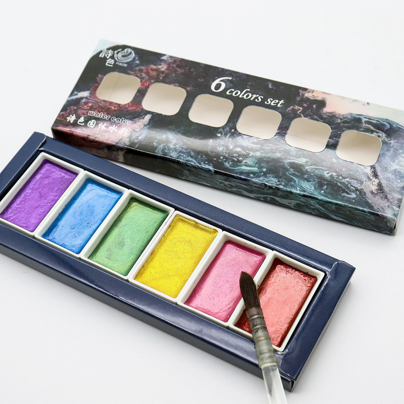 6-color Water-soluble Metal Pe - Watercolor Paint Set Solid Pigment ulasan dan harga