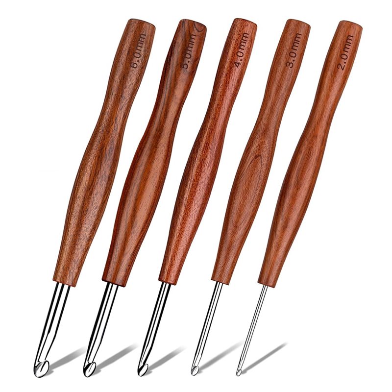 AS94-5 Pcs Crochet Hook, 5 Siz - Wooden Crochet Hooks Ergonomic Handle ulasan dan harga