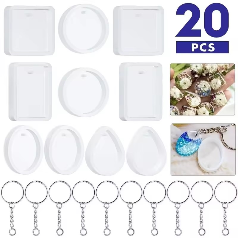 20Pcs/Set DIY Keychain Pendant - Silicone Epoxy Resin Molds Set ulasan dan harga